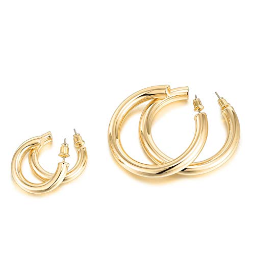 PAVOI 14K Yellow Gold Colored Lightweight Chunky Open Hoops