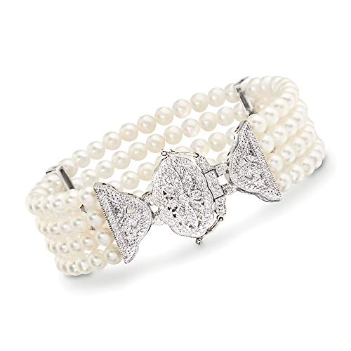 Cultured Pearl and .15 ct. t.w. Diamond Multi-Strand Bracelet