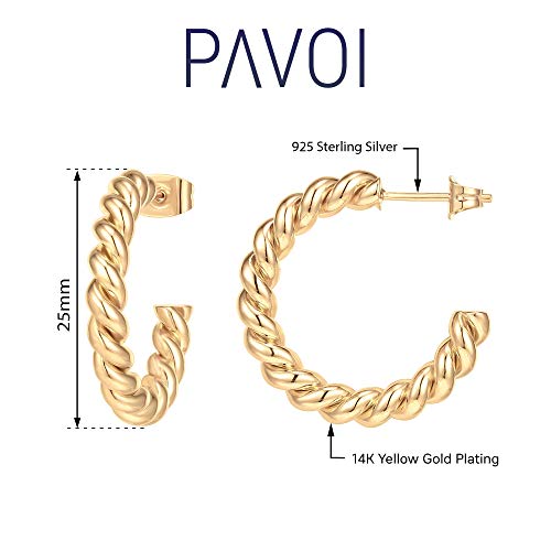 14K Gold Plated Twisted Rope Round Hoop Earrings in Yellow Gold
