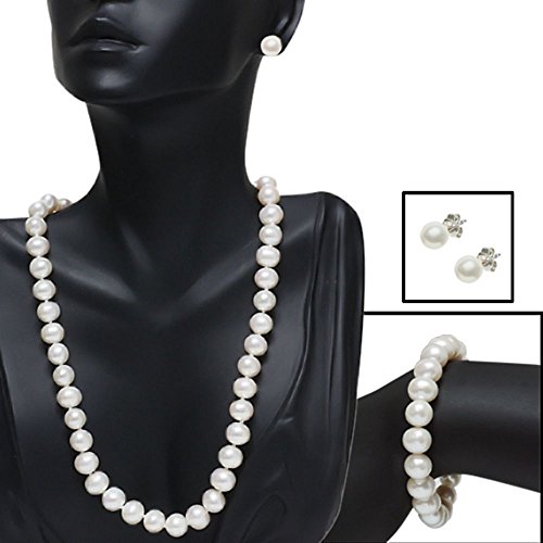 Gem Stone King 925 Sterling Silver Cultured Freshwater White Pearl Necklace