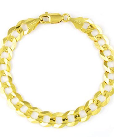 Nuragold 10k Yellow Gold 11mm Cuban Curb Link Chain Bracelet