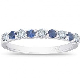 1/2CT Blue Sapphire & Diamond Wedding Ring 10K White Gold