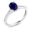Gem Stone King 10K White Gold Blue Sapphire and Pave Diamond