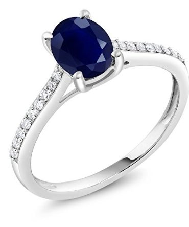Gem Stone King 10K White Gold Blue Sapphire and Pave Diamond