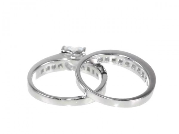 Size 8 Platinum-Plated Heart-Shaped Cubic Zirconia Channel-Set Engagement Ring