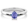 Gem Stone King 0.49 Ct Blue Oval Tanzanite and Blue Diamond Ring