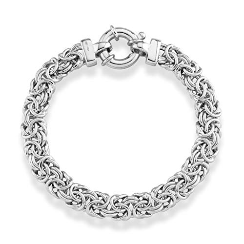 Miabella Sterling Silver Italian 9mm Classic Byzantine Chain Bracelet