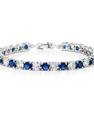 Gem Stone King Sparkling 7 Inch Blue and White Tennis Bracelet