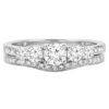 Captivating 5 Stone Diamond Bridal Ring Set in 14K White Gold - Timeless Elegance for Size 5.5