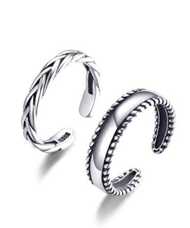 Elite Mother's Day Gift: 2PCS Sterling Silver Open Adjustable Toe Rings, Classic Braided Style for Women.
