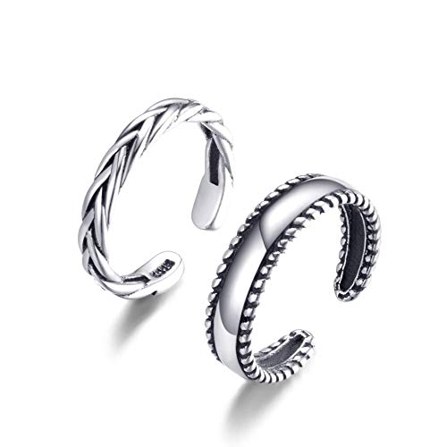 Elite Mother's Day Gift: 2PCS Sterling Silver Open Adjustable Toe Rings, Classic Braided Style for Women.