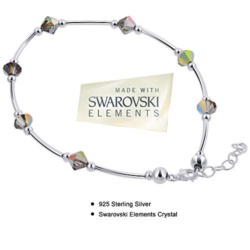 Black Bicone Swarovski Elements Crystal Sterling Silver Anklet