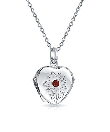 Small Simulated Red Garnet CZ Locket Necklace