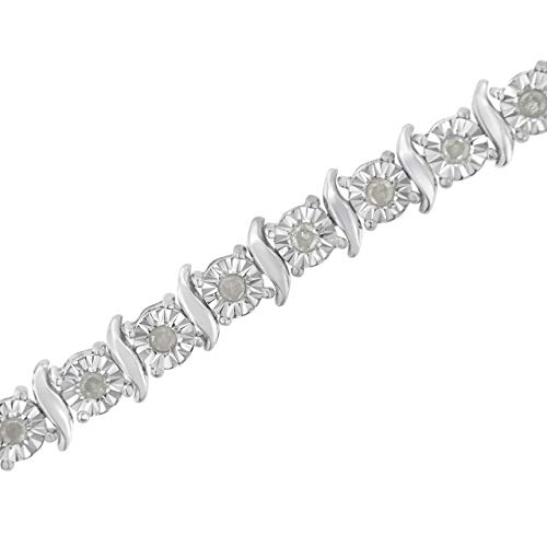 .925 Sterling Silver 1.0 Cttw Diamond S-Curve Tennis Bracelet