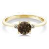 10K Yellow Gold Brown Smoky Quartz Engagement Solitaire Ring with White Diamonds