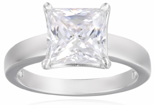 Platinum-plated Sterling Silver Princess-Cut Solitaire Ring