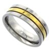 7mm Titanium Wedding Band Gold Stripe Ring Flat Sabrina