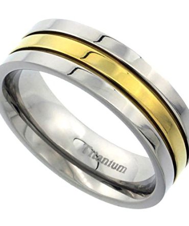 7mm Titanium Wedding Band Gold Stripe Ring Flat Sabrina