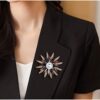 Rose Gold Crystal Geometry Flower Brooch for Women