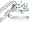 Platinum-Plated Sterling Silver Round Ring Set