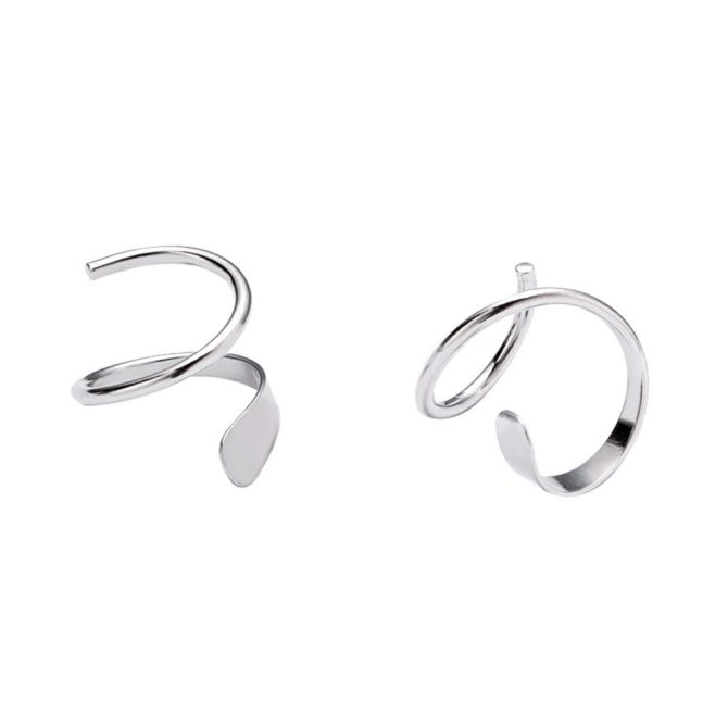 Minimalist Sterling Silver Ear Climber Crawler Earrings for Women, Hypoallergenic Cartilage Ear Piercing Wrap Earring Studs in White Gold Finish.