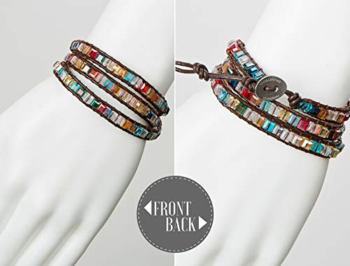 3 Wrap Dazzling Multi Color Crystal Leather Bracelet