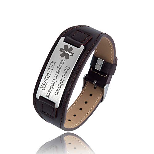 Personalized Custom Free Engraved Brown Black Leather Stainless Steel