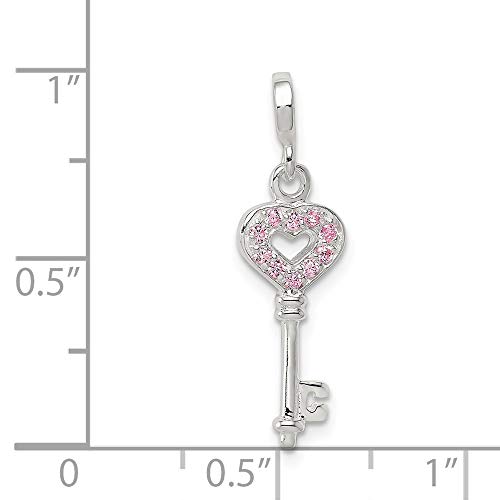 925 Sterling Silver Key Pink Cubic Zirconia Necklace Pendant