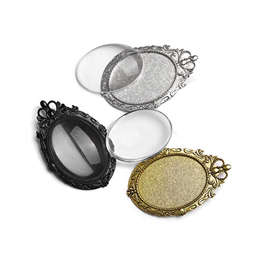 DROLE 30Pcs Brooch Bezels with Glass Cabochon