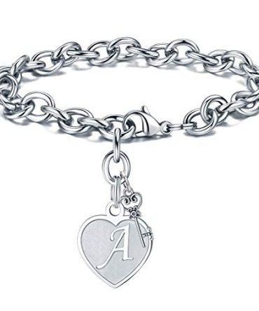 Initial Charm Bracelet for Women - Engraved Letter A Initial Bracelet
