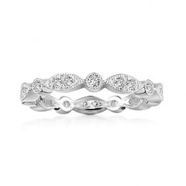 14K White Gold Plated Rings Cubic Zirconia Band Round