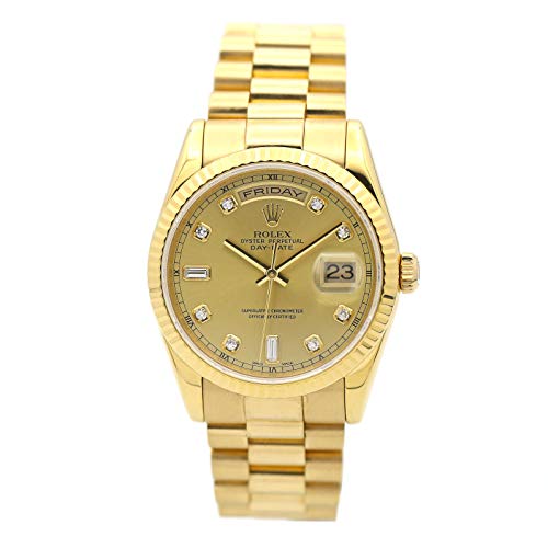 GOLD WATCH WITH DIAMOND DIAL FLUTED ROLEX DAY-DATE PRESIDENT
