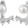 Platinum-Plated Sterling Silver Cubic Zirconia with White Earring Jackets