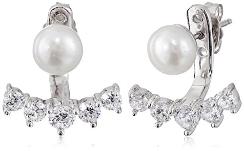 Platinum-Plated Sterling Silver Cubic Zirconia with White Earring Jackets