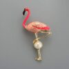 Enamel Flamingo Pin and Brooch 10K Gold