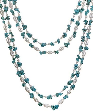 Turquoise & Freshwater Cultured Pearl Necklace Earrings Set
