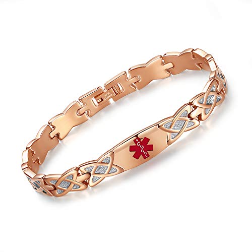 Rose Gold Identification Bracelets Medical Alert Jewelry with Free Engraving