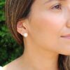 14K Yellow Gold 10-10.5mm White Stud Earrings