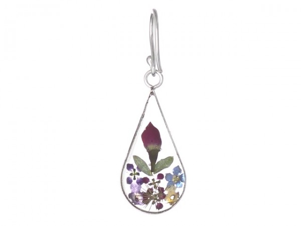 Sterling Silver Multi Pressed Flower Teardrop Earrings