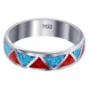 6mm Turquoise and Coral Gemstone Chip Inlay Band Ring - Made in USA