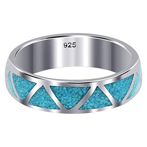 Turquoise Gemstone Wedding Band Sterling Silver