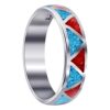 6mm Turquoise and Coral Gemstone Chip Inlay Band Ring, Handcrafted in USA