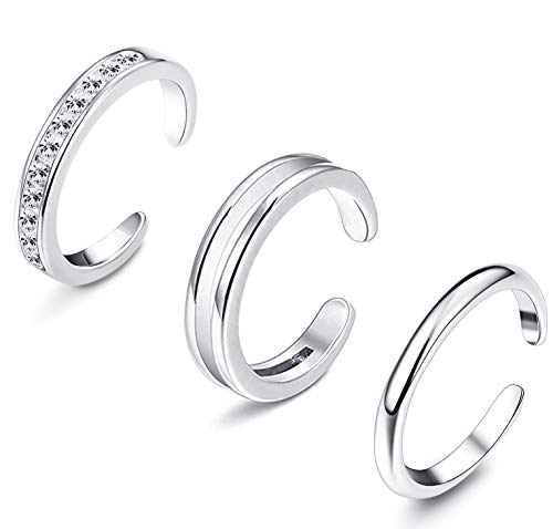 925 Sterling Silver Toe Rings for Women: Hypoallergenic Adjustable Open Cuff Toe Ring with Platinum Plating and Cubic Zirconia - Perfect as Foot Jewelry.