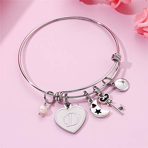 Bangle Bracelets For Women Initial Gifts - Engraved D Initial Bracelet