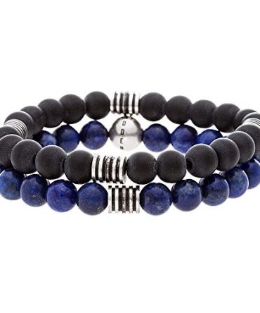 Steve Madden Stainless Steel Black and Blue Beaded Bracelet