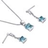 Princess Cut Blue Topaz Pendant Necklace and Earrings