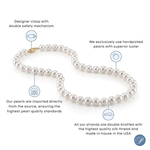 THE PEARL SOURCE 14K Gold 5.0-5.5mm AAAA Quality White Pearl Necklace