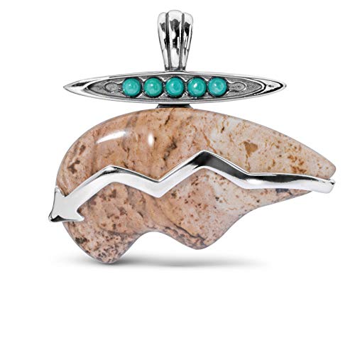 Silver Picture Jasper and Turquoise Gemstone Spirit Bear Pendant Enhancer