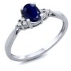 Gem Stone King 14K White Gold Blue Sapphire and Diamond