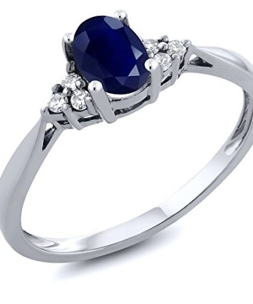 Gem Stone King 14K White Gold Blue Sapphire and Diamond